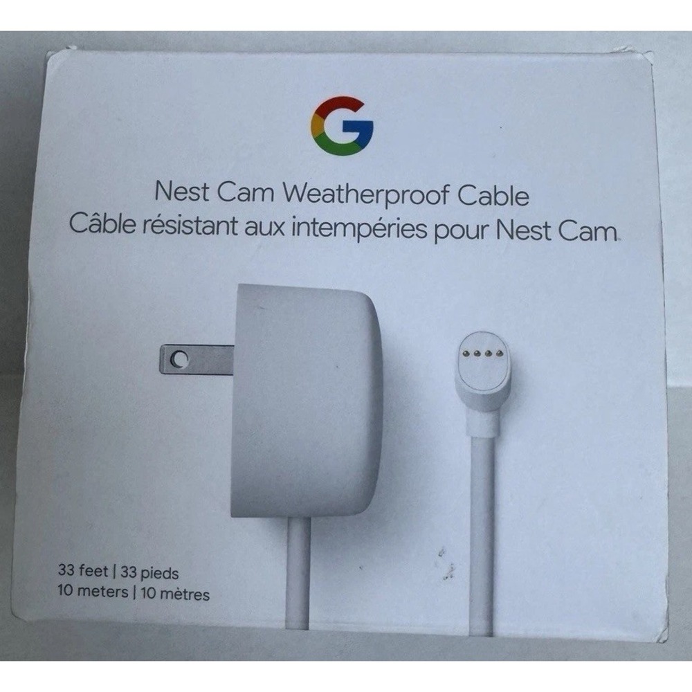 Google Nest Cam Weatherproof Cable 33ft 10m Outdoor Power Cord GQ9R5 Open Box